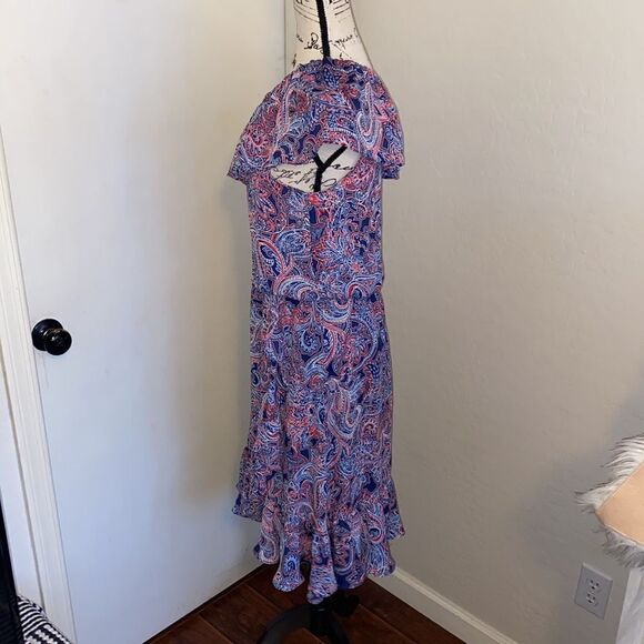 Parker Ruffle Paisley Design One Shoulder Dress Feminine Boho Party Event - Picture 2 of 10